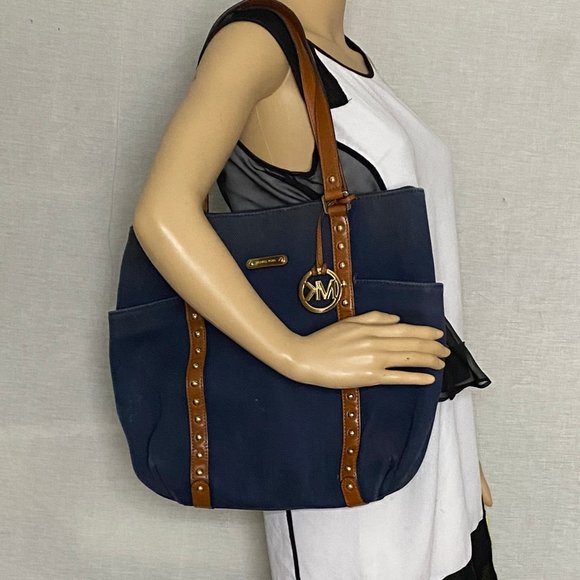 Michael Kors M Blue Interwoven Canvas Shoulder Bag - Picture 7 of 10